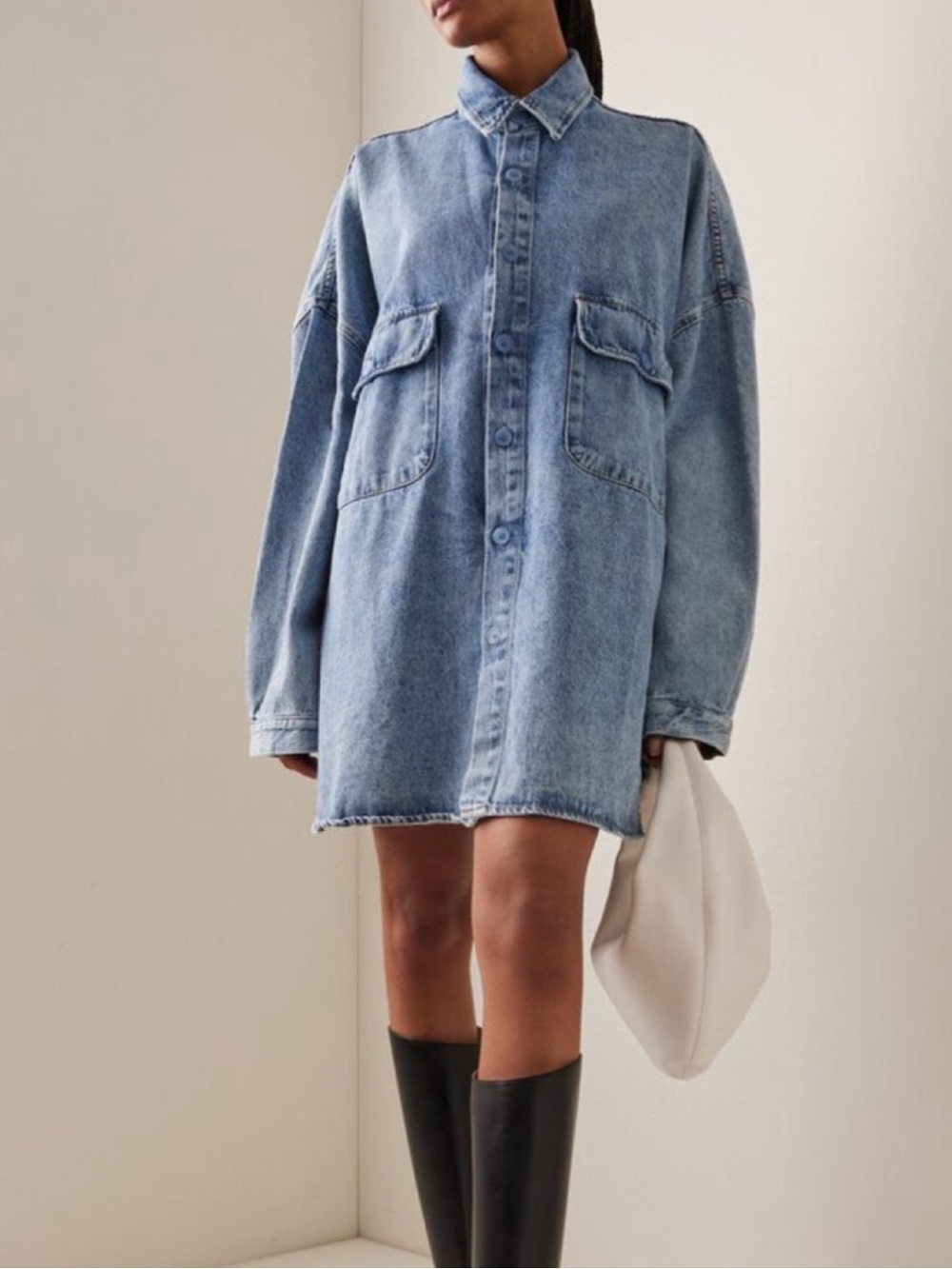 THE FRANKIE SHOP Dallas Oversized Denim Jacket Button Jean Shirt